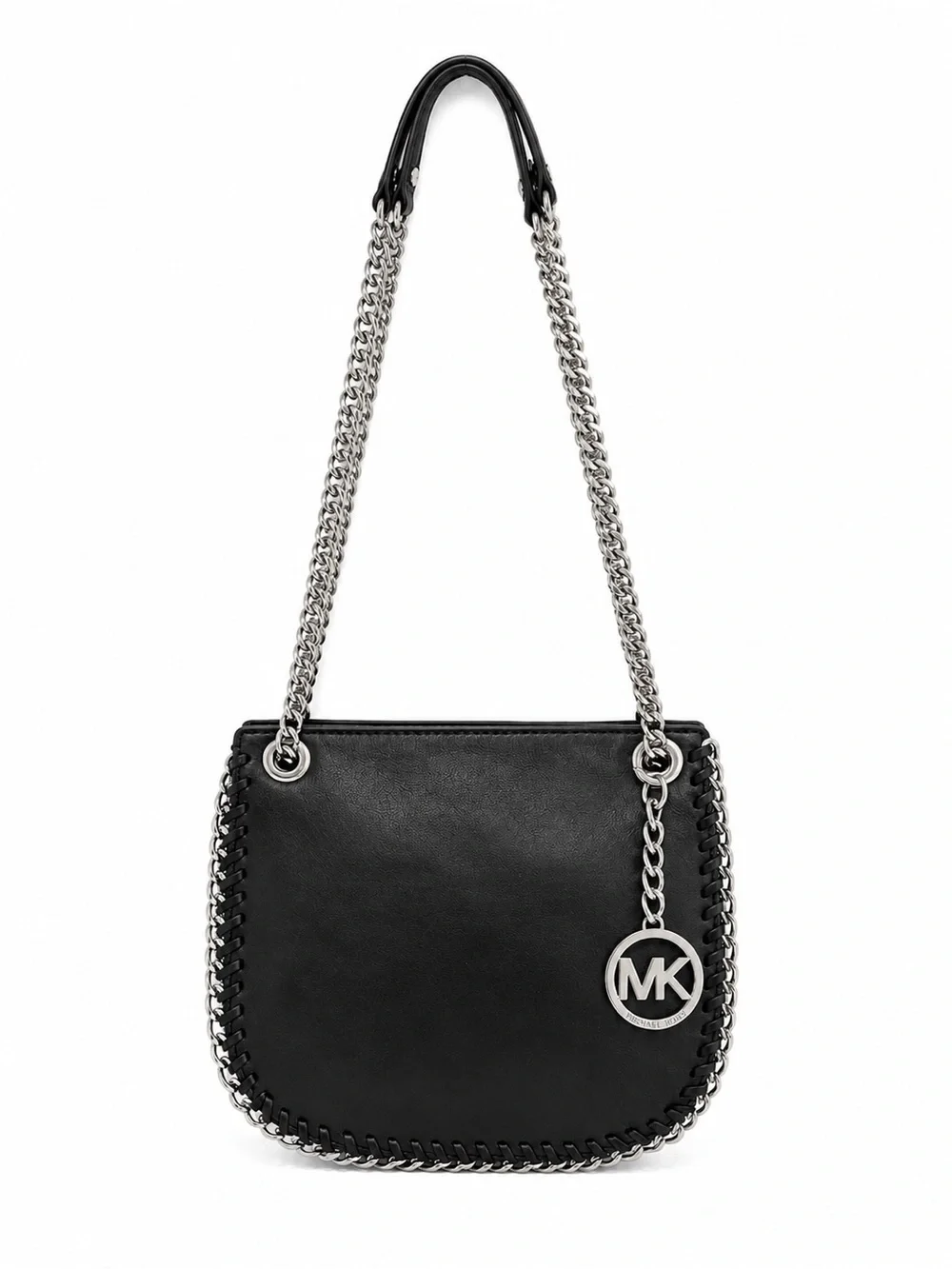 Michael Kors Black Leather Chain Shoulder Bag Silver Hardware